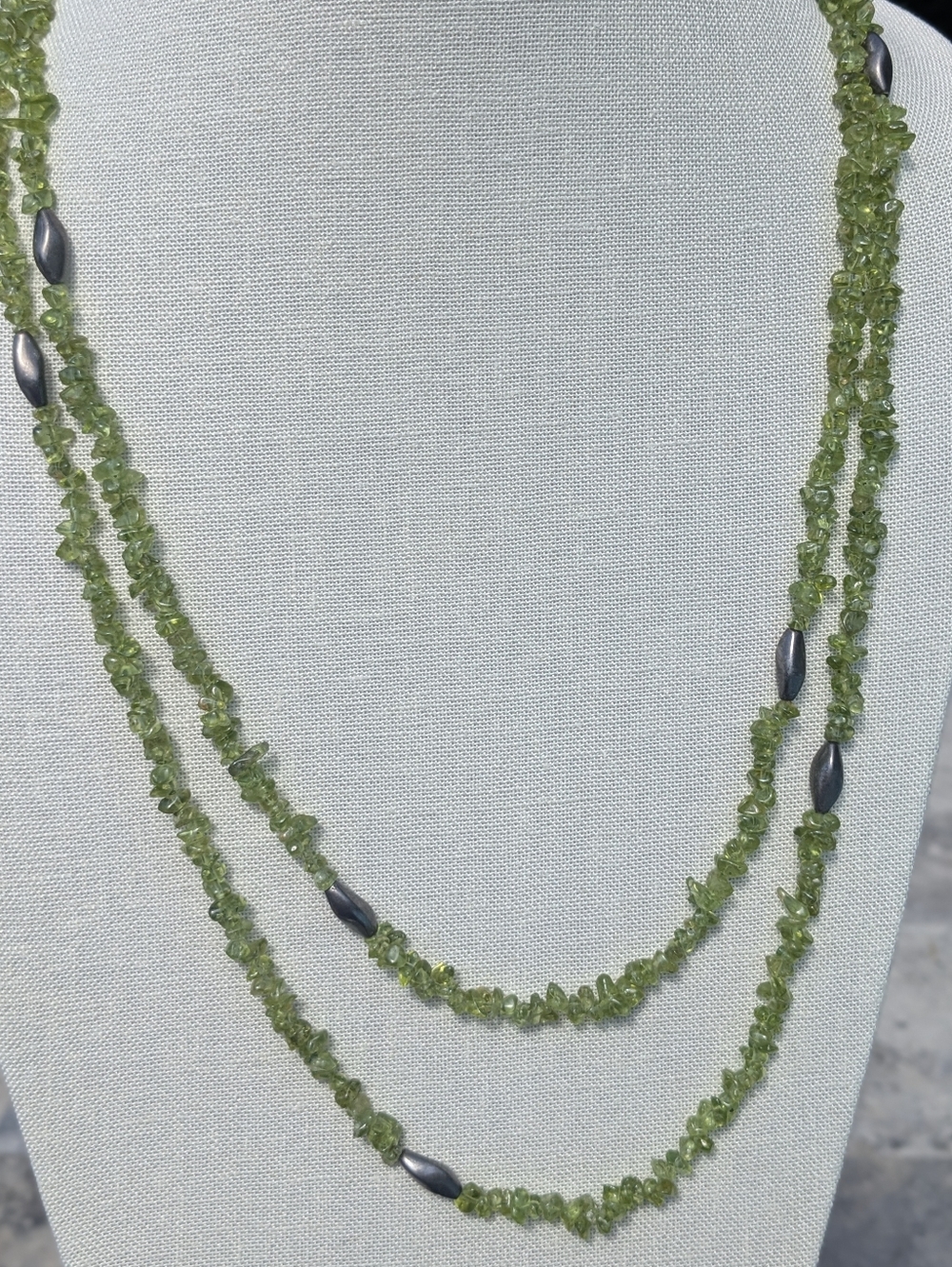 Long Peridot Chip Necklace 60” | Layered Wrap Strand Green Gemstone